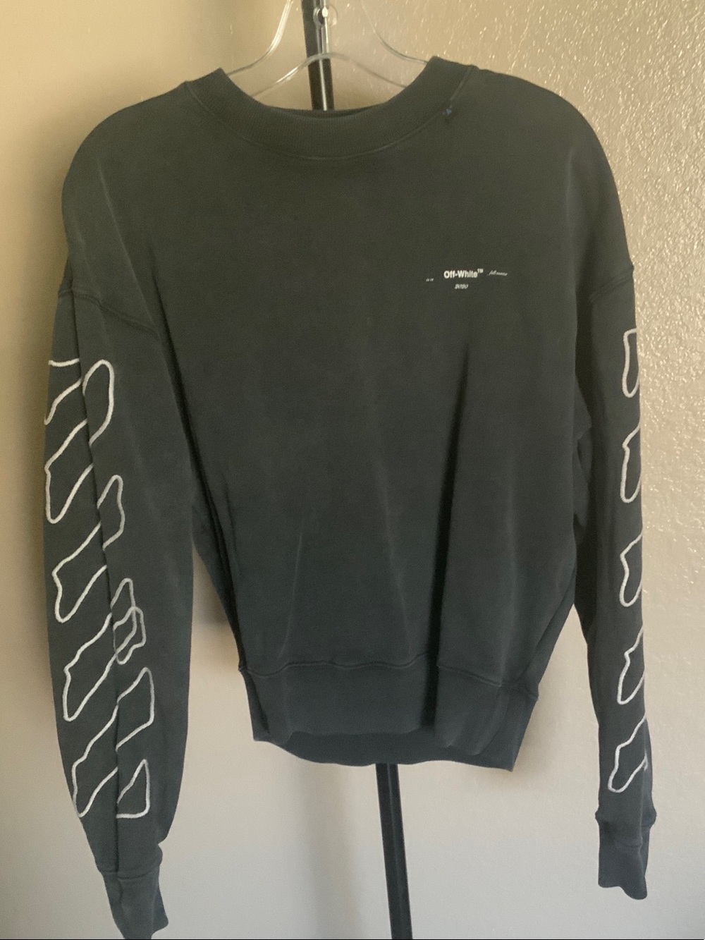 Off-White Black Crewneck Sweater with White Sleeve Graphics